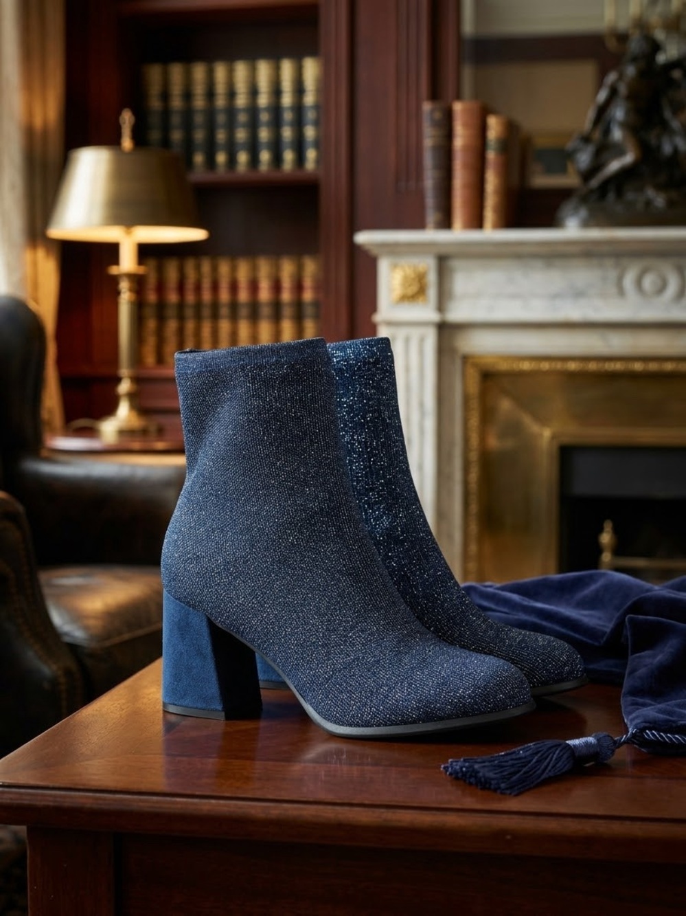 Mia Boots Sparkle Knit Block-Heel Ankle Boots - Navy Sz 9 NEW Women’s